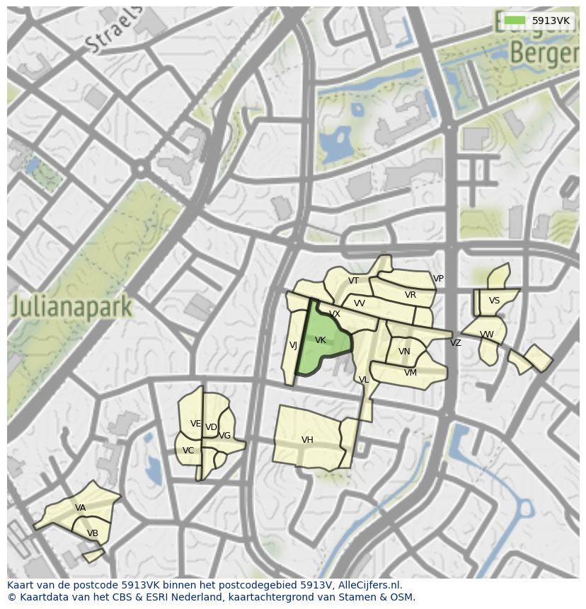Afbeelding van het postcodegebied 5913 VK op de kaart.