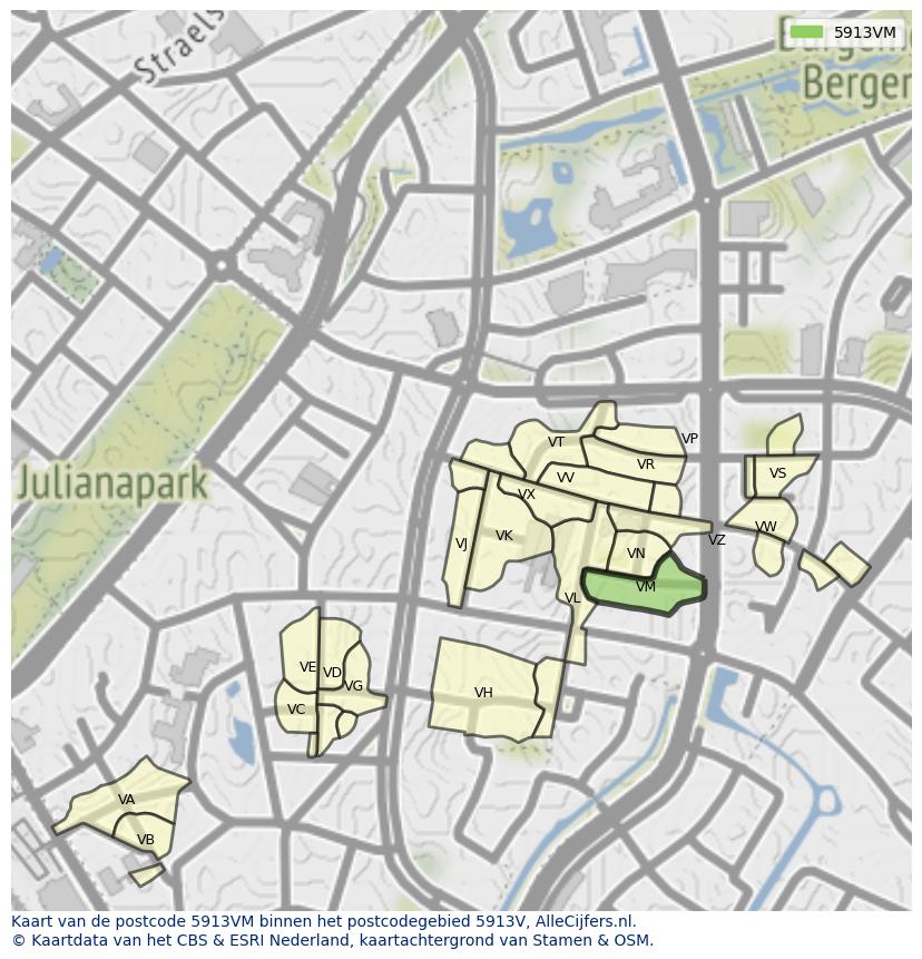 Afbeelding van het postcodegebied 5913 VM op de kaart.