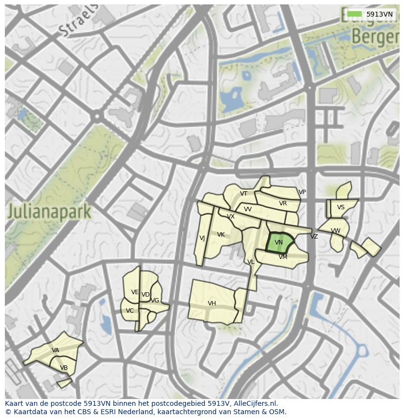 Afbeelding van het postcodegebied 5913 VN op de kaart.