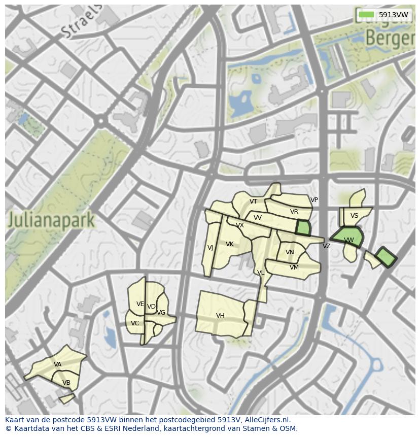 Afbeelding van het postcodegebied 5913 VW op de kaart.