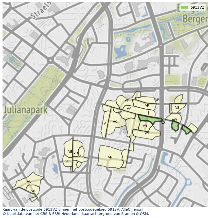 Afbeelding van het postcodegebied 5913 VZ op de kaart.
