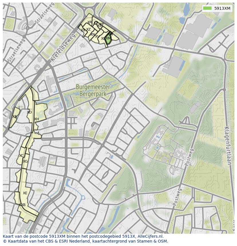 Afbeelding van het postcodegebied 5913 XM op de kaart.
