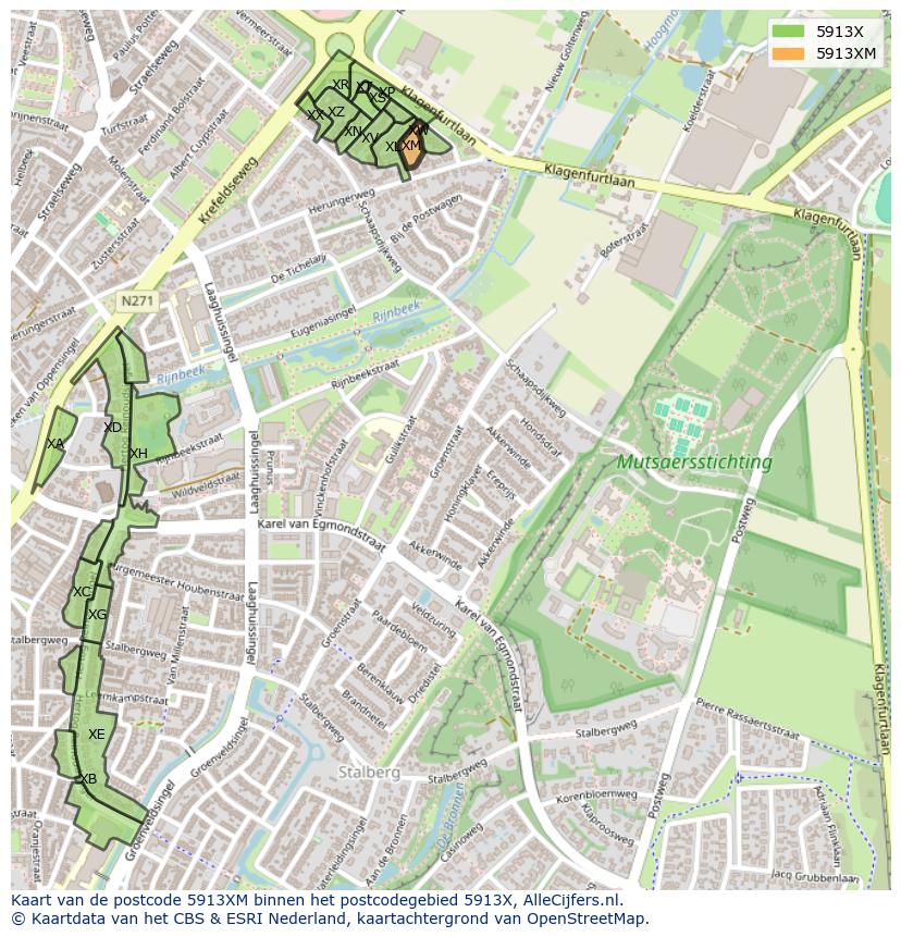 Afbeelding van het postcodegebied 5913 XM op de kaart.