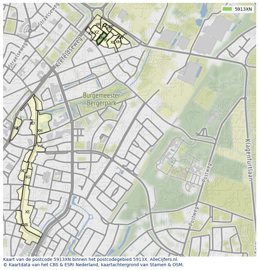 Afbeelding van het postcodegebied 5913 XN op de kaart.