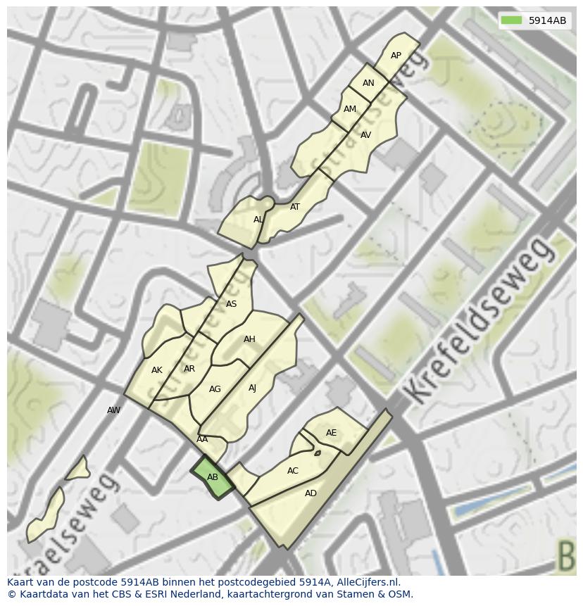 Afbeelding van het postcodegebied 5914 AB op de kaart.