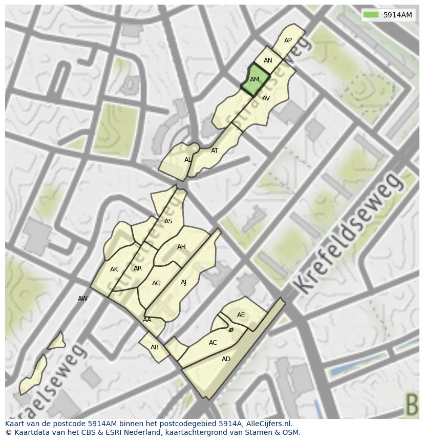 Afbeelding van het postcodegebied 5914 AM op de kaart.