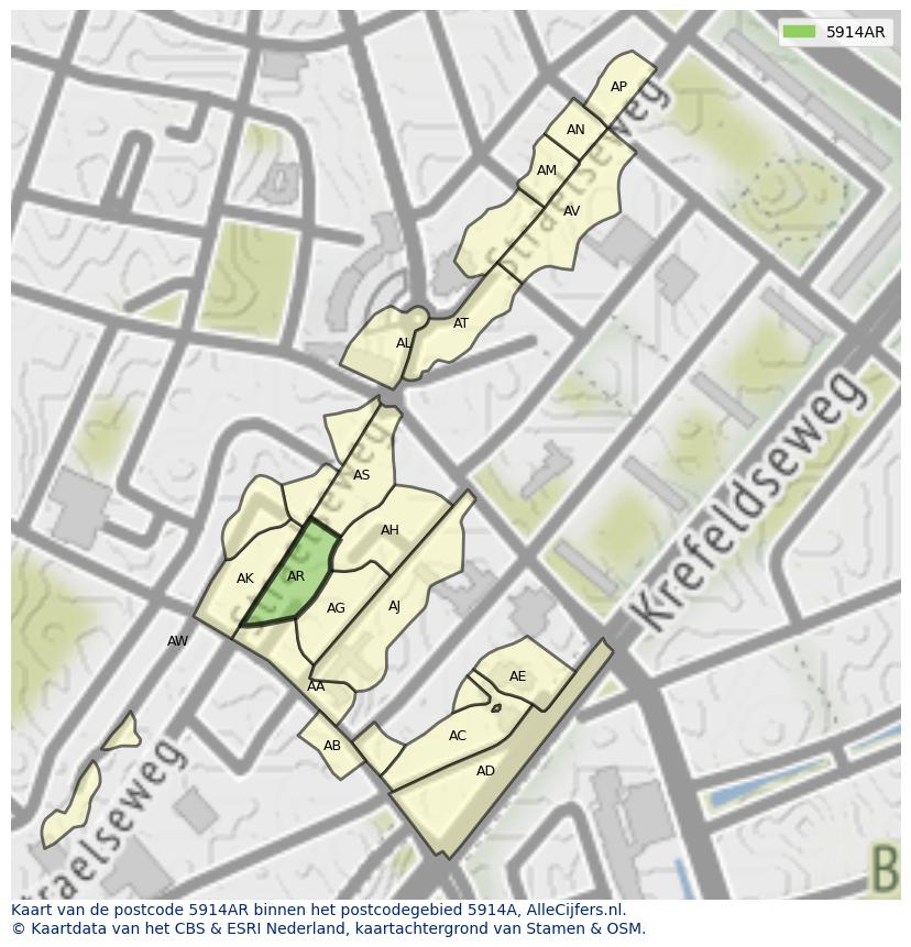 Afbeelding van het postcodegebied 5914 AR op de kaart.