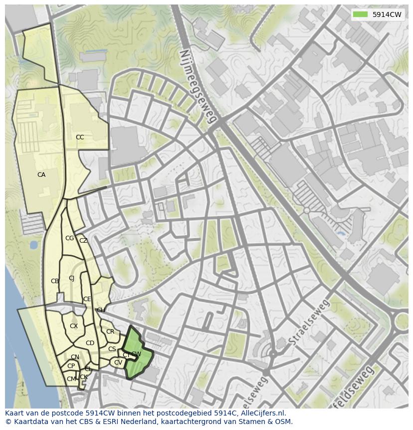 Afbeelding van het postcodegebied 5914 CW op de kaart.