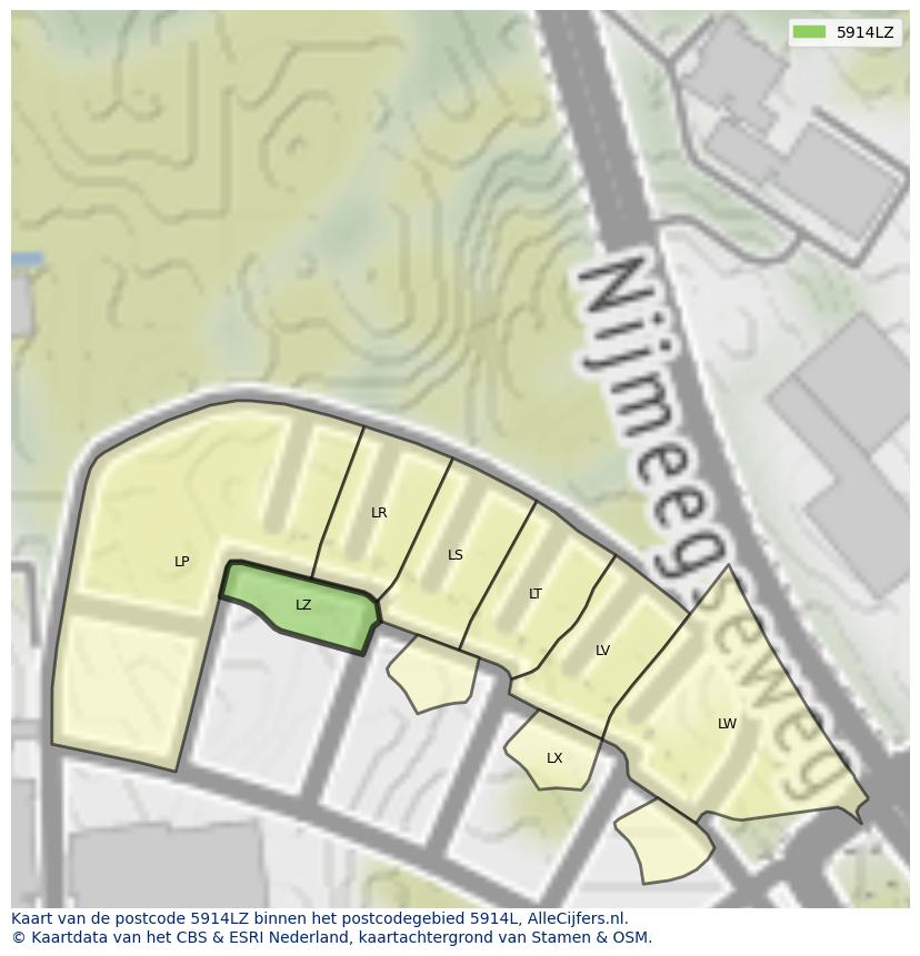 Afbeelding van het postcodegebied 5914 LZ op de kaart.