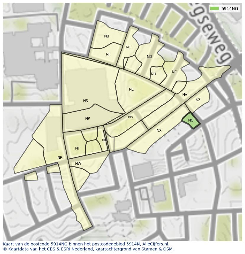 Afbeelding van het postcodegebied 5914 NG op de kaart.