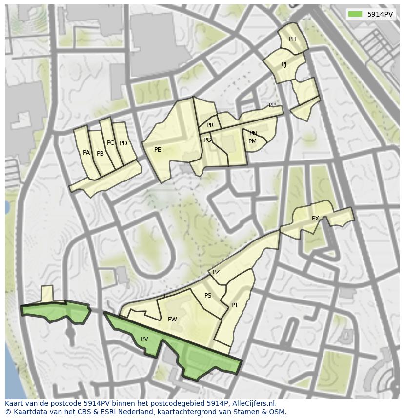 Afbeelding van het postcodegebied 5914 PV op de kaart.