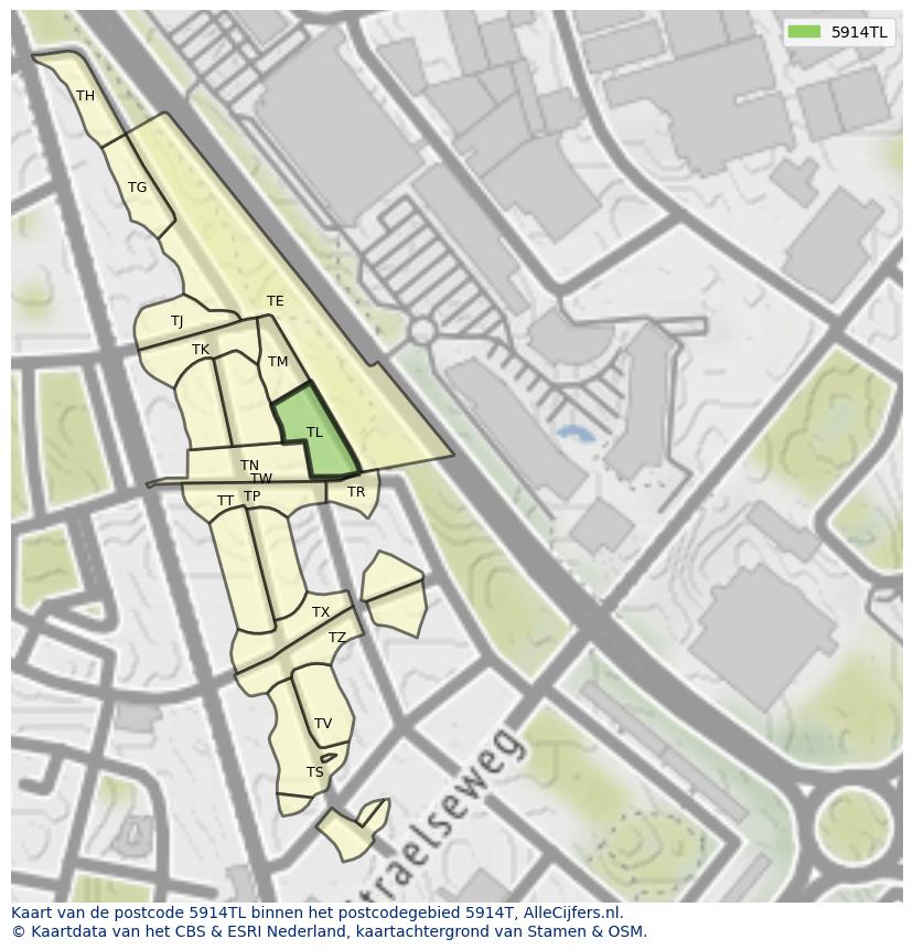 Afbeelding van het postcodegebied 5914 TL op de kaart.