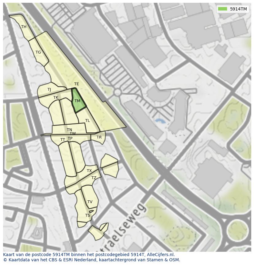 Afbeelding van het postcodegebied 5914 TM op de kaart.