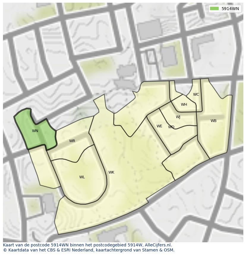 Afbeelding van het postcodegebied 5914 WN op de kaart.