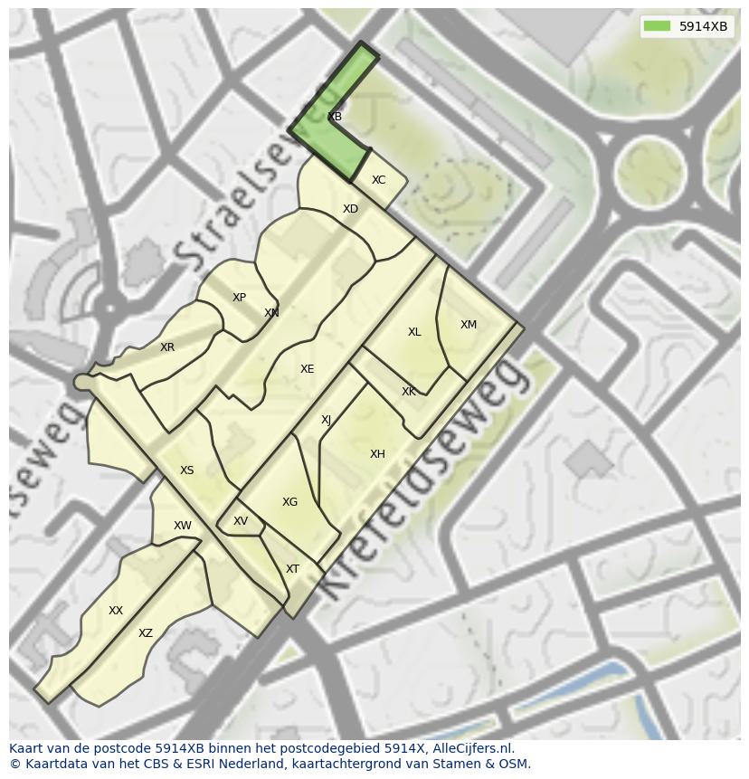 Afbeelding van het postcodegebied 5914 XB op de kaart.