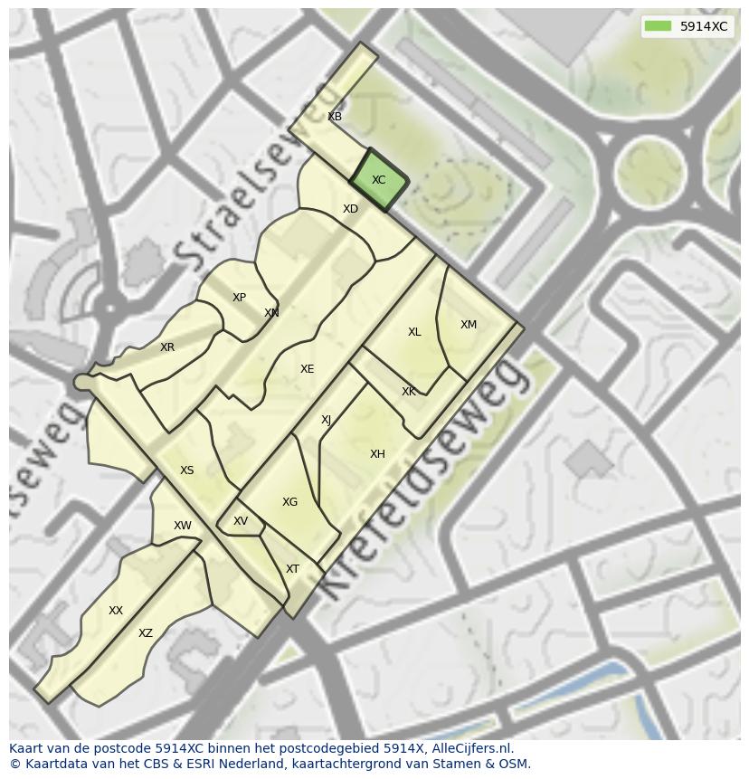 Afbeelding van het postcodegebied 5914 XC op de kaart.