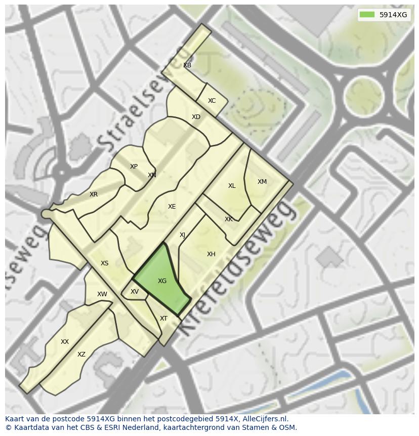 Afbeelding van het postcodegebied 5914 XG op de kaart.