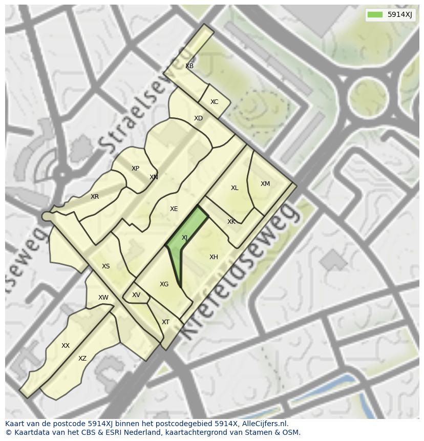 Afbeelding van het postcodegebied 5914 XJ op de kaart.
