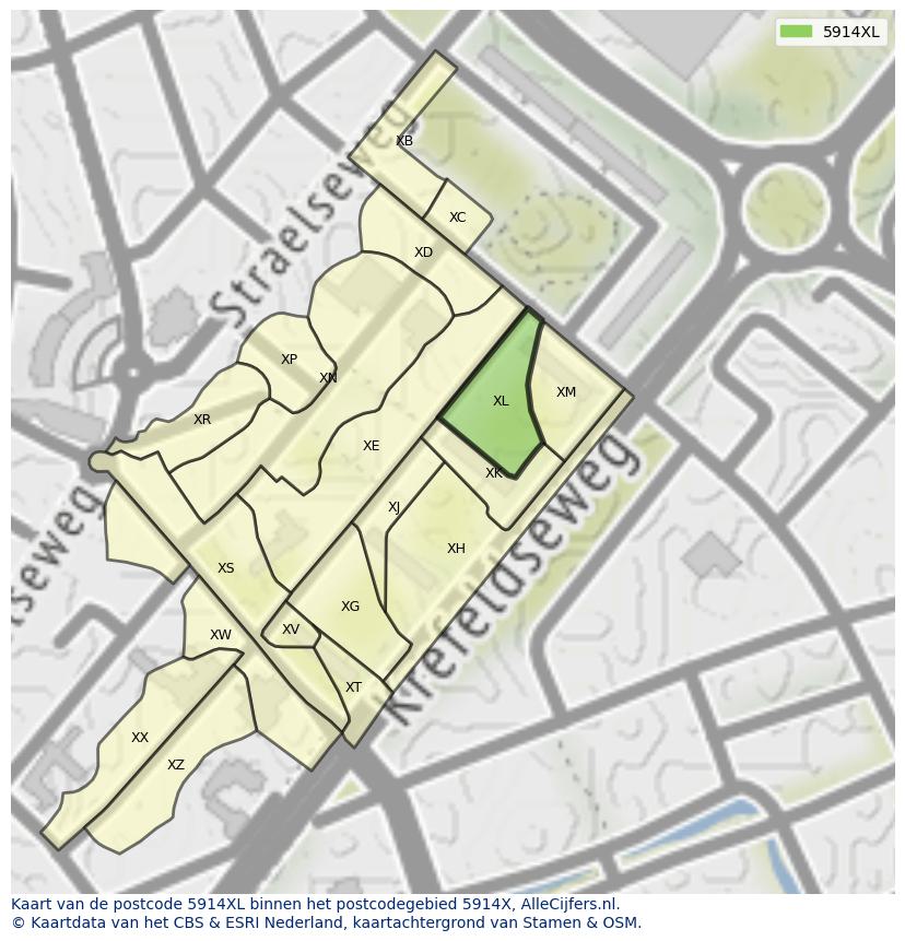 Afbeelding van het postcodegebied 5914 XL op de kaart.