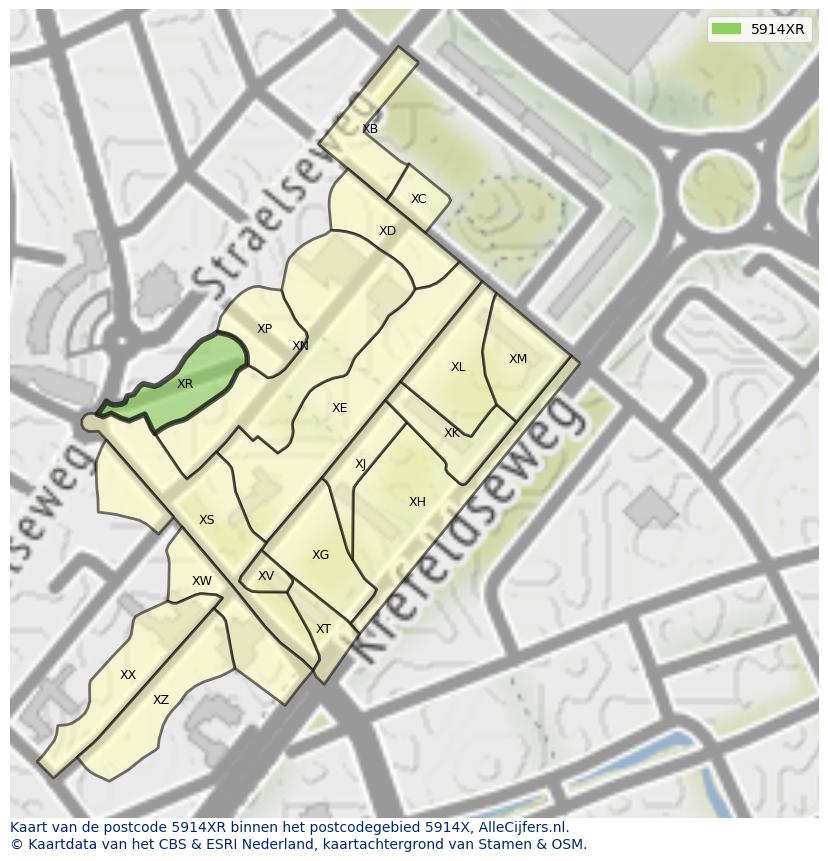 Afbeelding van het postcodegebied 5914 XR op de kaart.