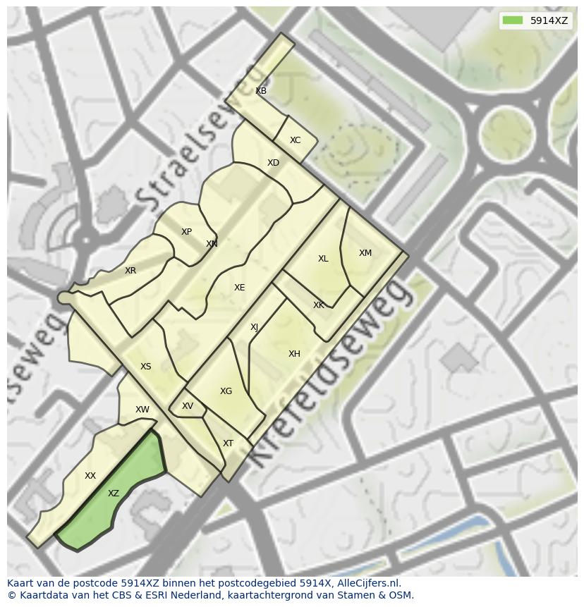Afbeelding van het postcodegebied 5914 XZ op de kaart.