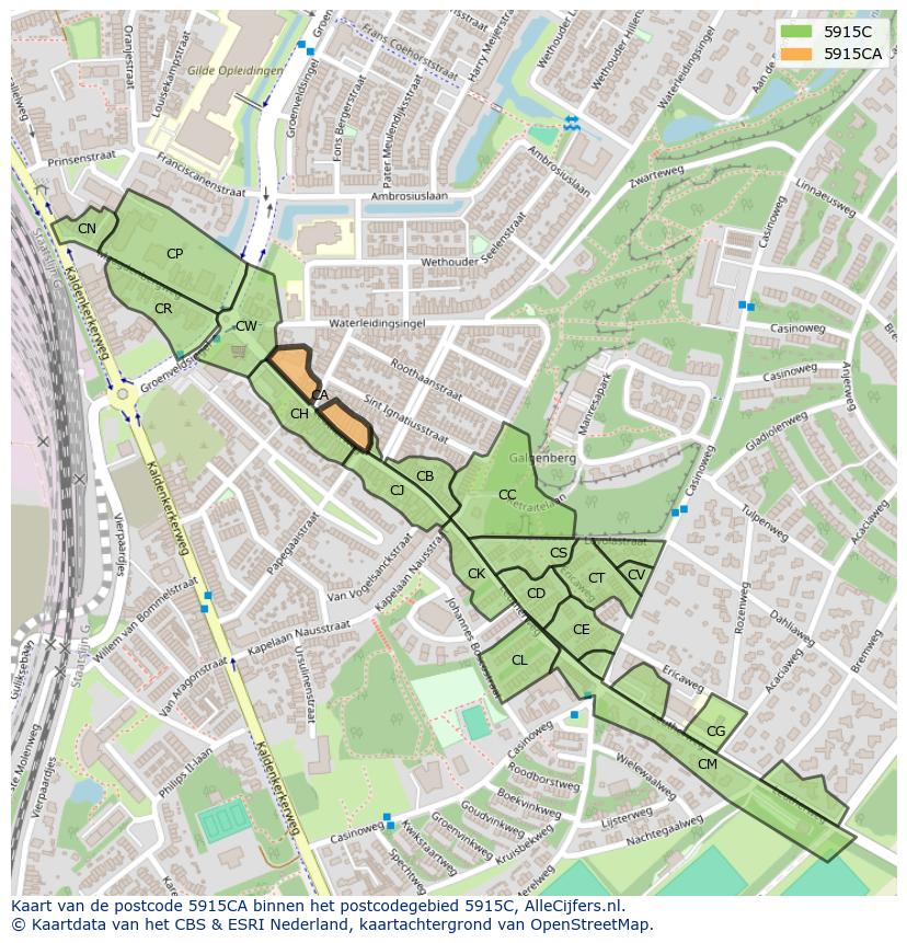 Afbeelding van het postcodegebied 5915 CA op de kaart.