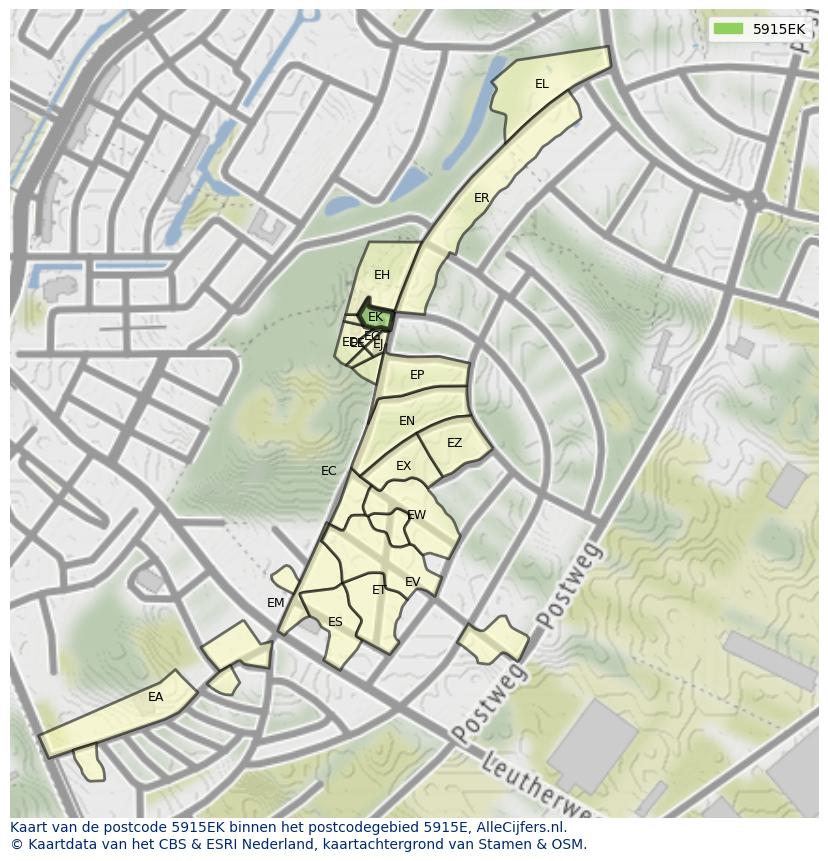 Afbeelding van het postcodegebied 5915 EK op de kaart.