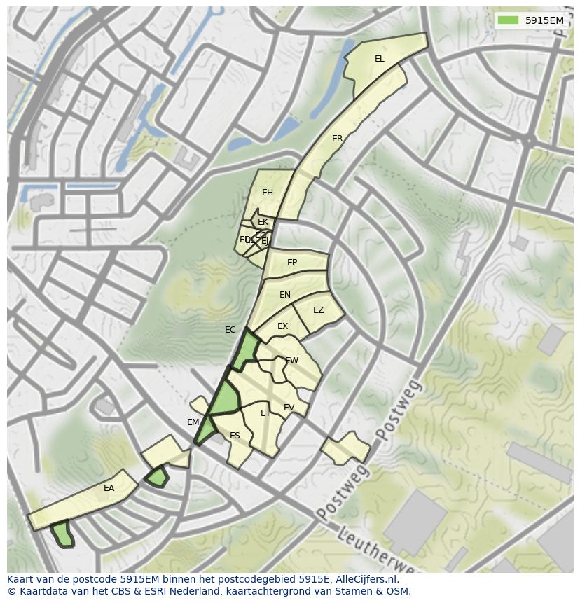 Afbeelding van het postcodegebied 5915 EM op de kaart.