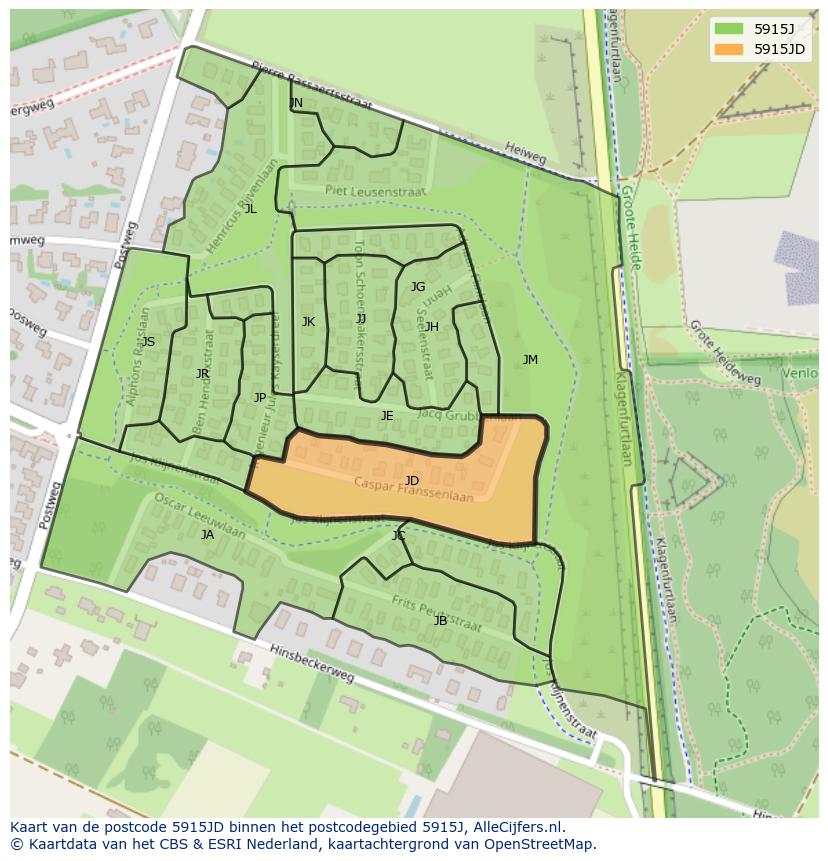 Afbeelding van het postcodegebied 5915 JD op de kaart.