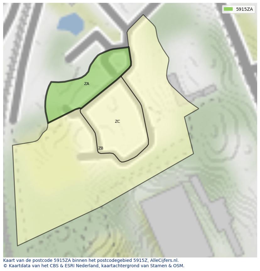 Afbeelding van het postcodegebied 5915 ZA op de kaart.