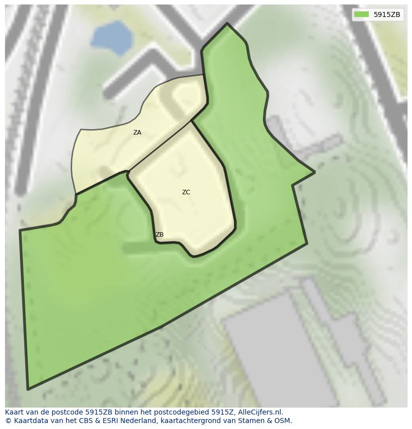 Afbeelding van het postcodegebied 5915 ZB op de kaart.