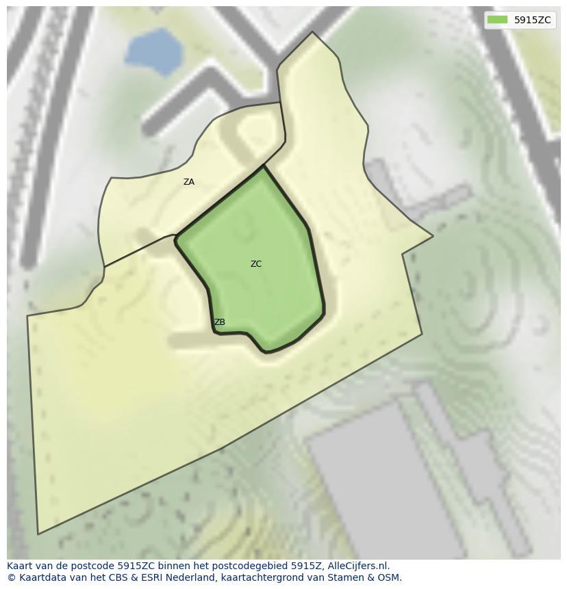 Afbeelding van het postcodegebied 5915 ZC op de kaart.