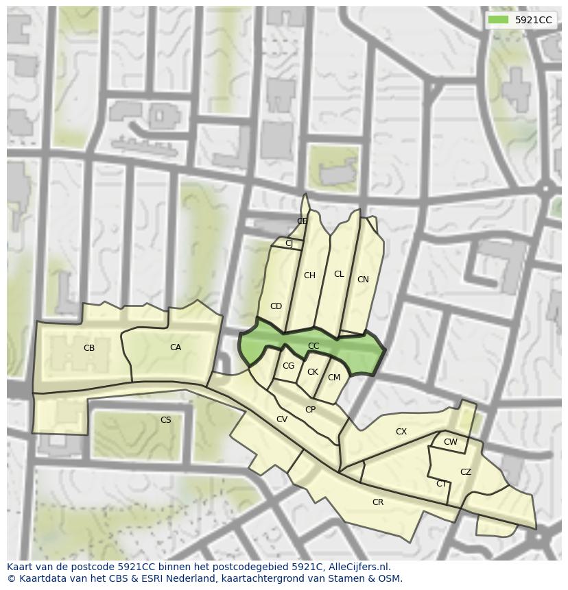 Afbeelding van het postcodegebied 5921 CC op de kaart.