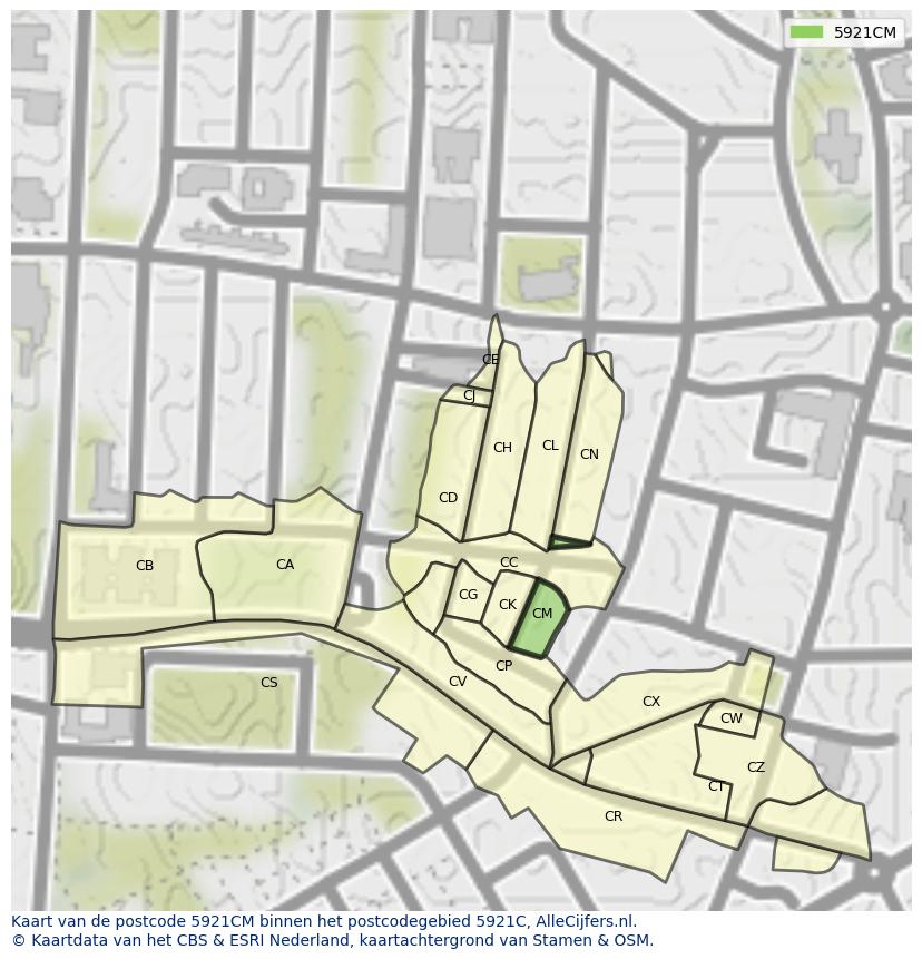 Afbeelding van het postcodegebied 5921 CM op de kaart.