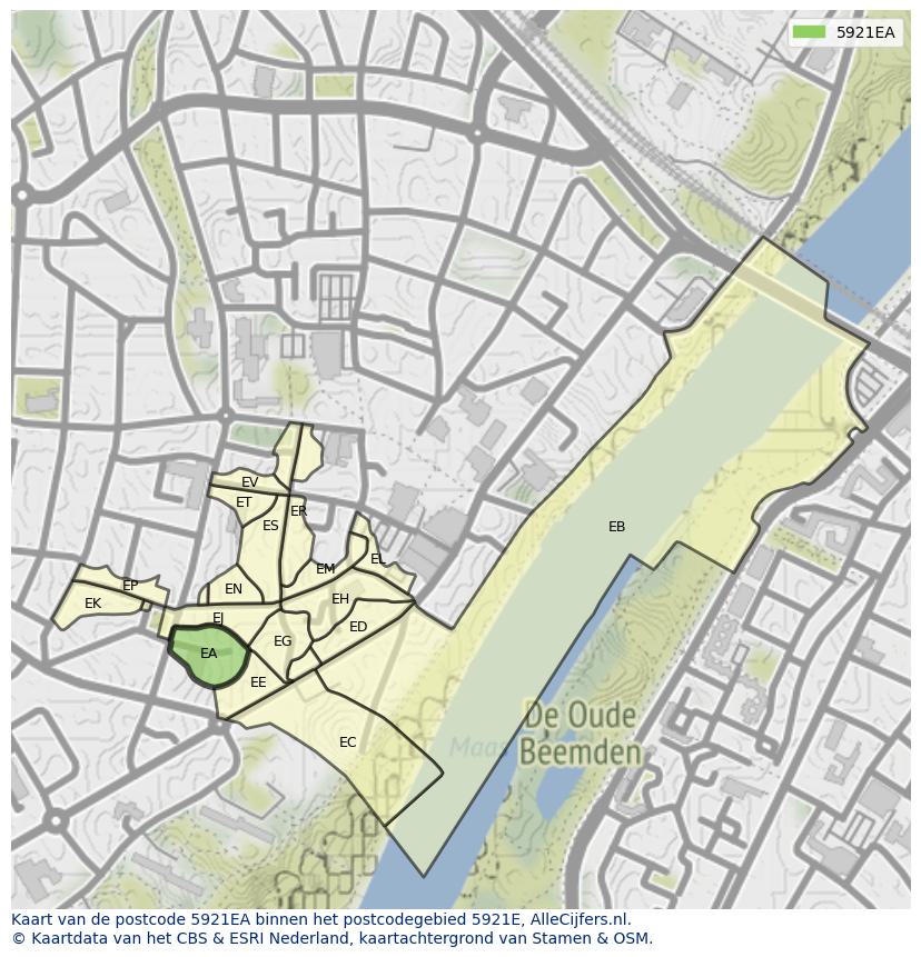 Afbeelding van het postcodegebied 5921 EA op de kaart.