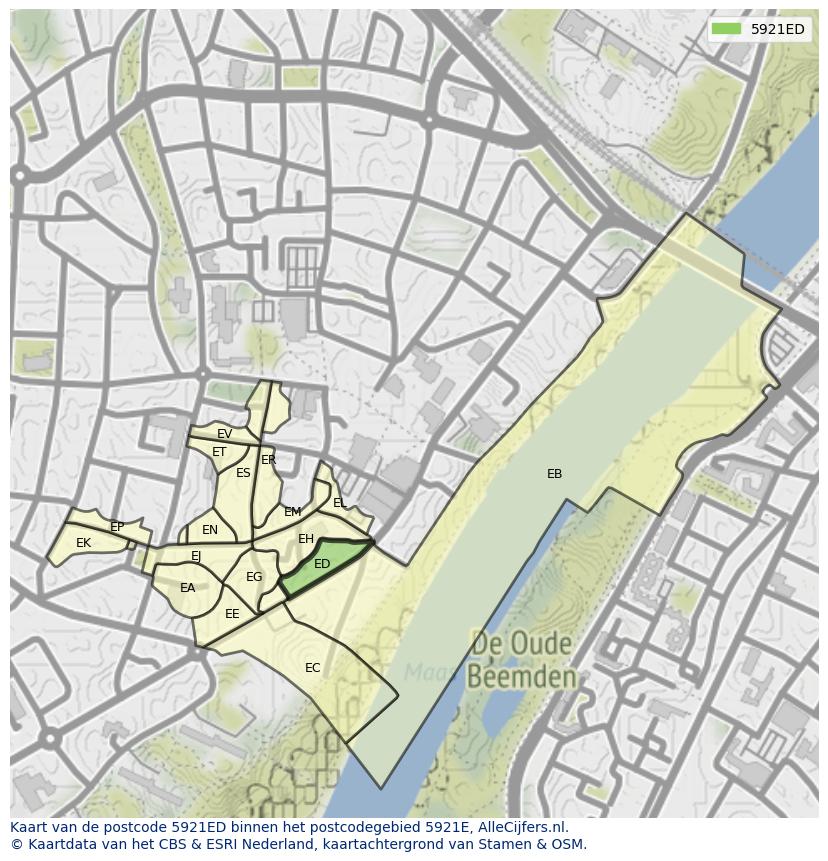 Afbeelding van het postcodegebied 5921 ED op de kaart.