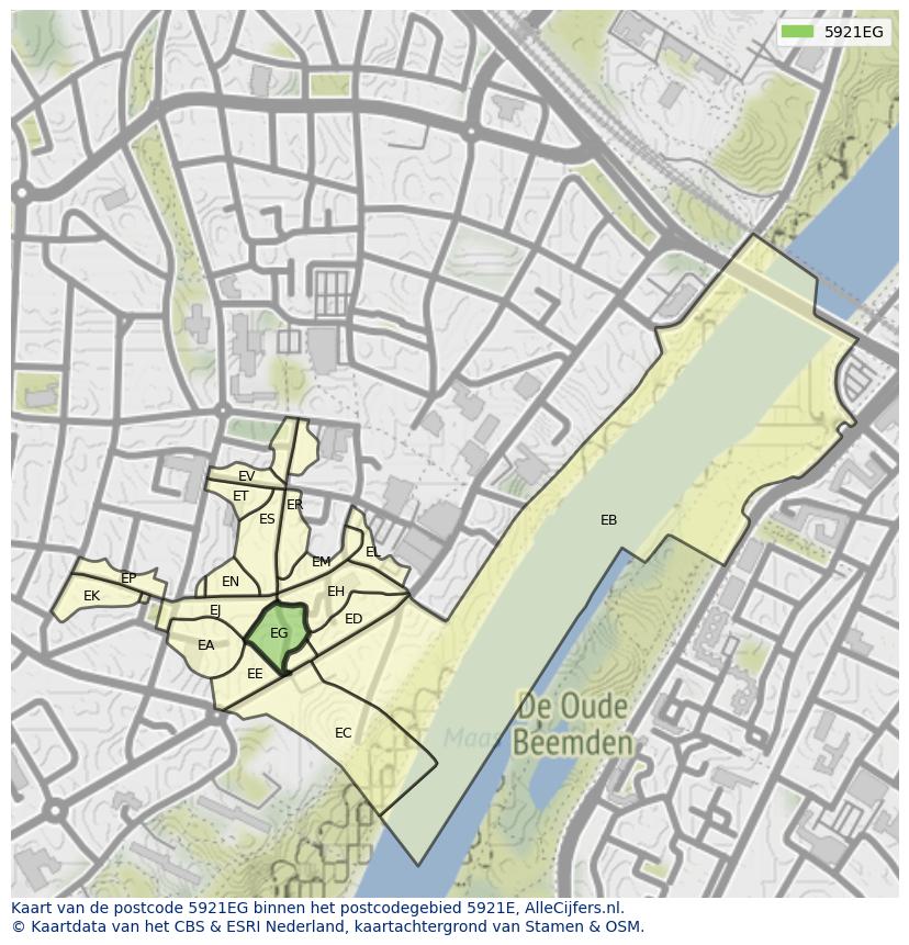 Afbeelding van het postcodegebied 5921 EG op de kaart.