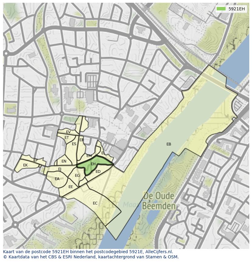 Afbeelding van het postcodegebied 5921 EH op de kaart.