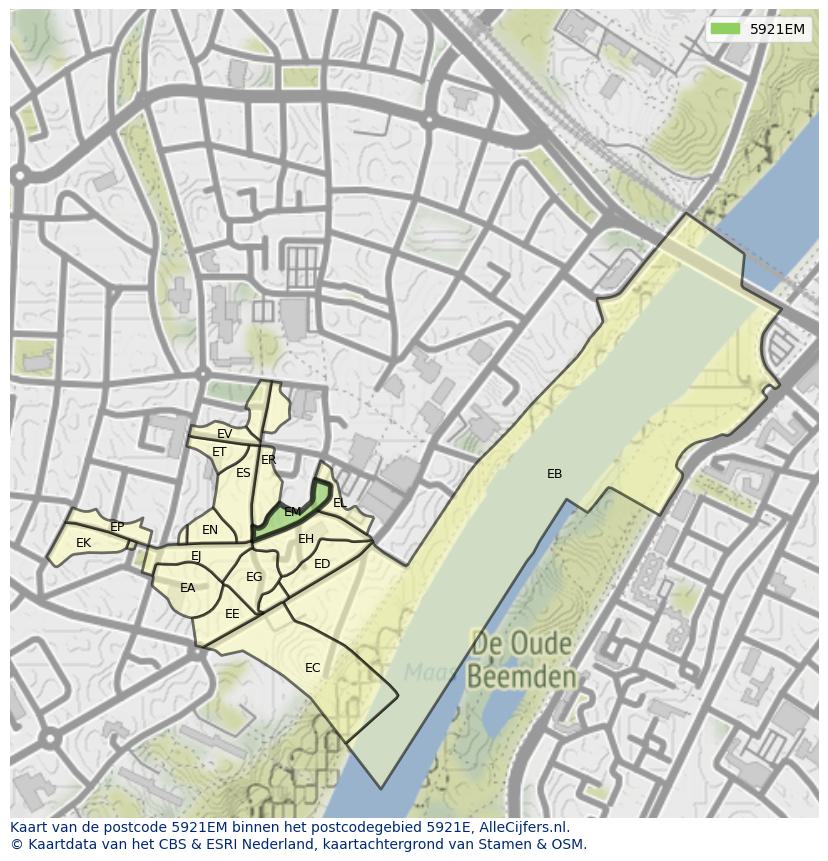 Afbeelding van het postcodegebied 5921 EM op de kaart.