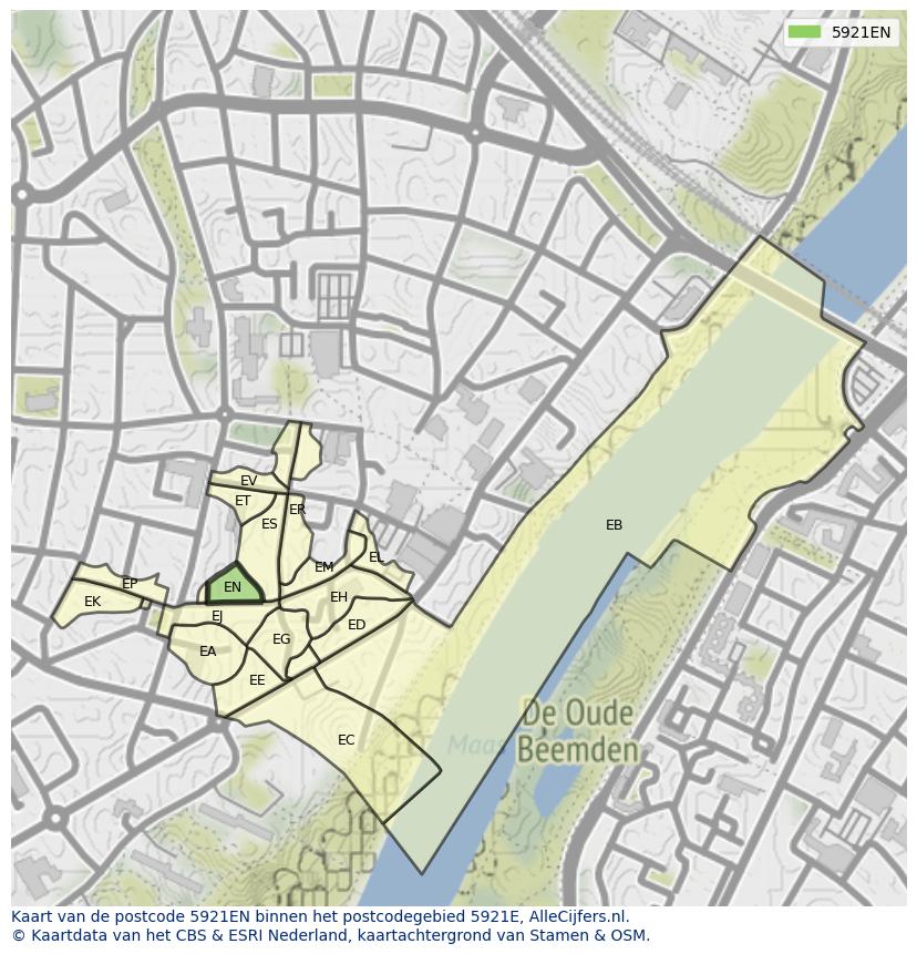 Afbeelding van het postcodegebied 5921 EN op de kaart.