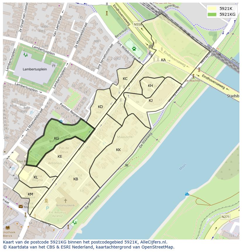 Afbeelding van het postcodegebied 5921 KG op de kaart.