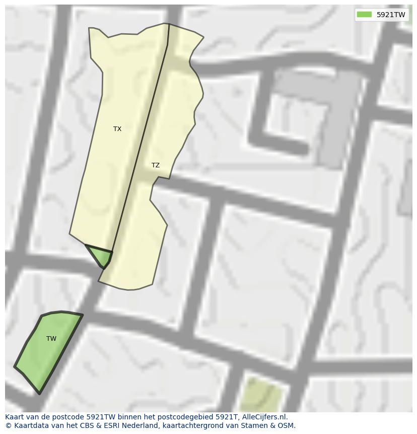 Afbeelding van het postcodegebied 5921 TW op de kaart.