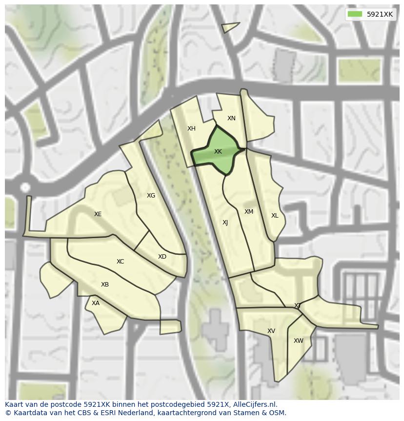 Afbeelding van het postcodegebied 5921 XK op de kaart.