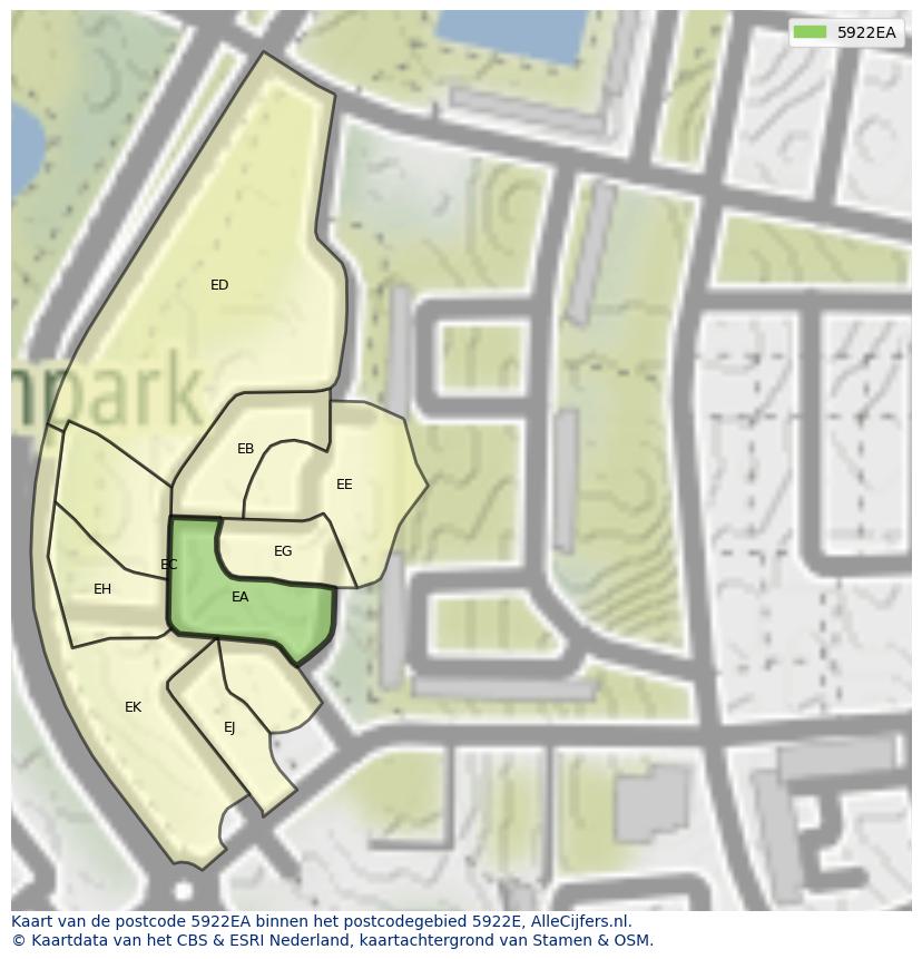 Afbeelding van het postcodegebied 5922 EA op de kaart.