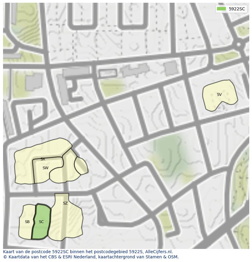 Afbeelding van het postcodegebied 5922 SC op de kaart.