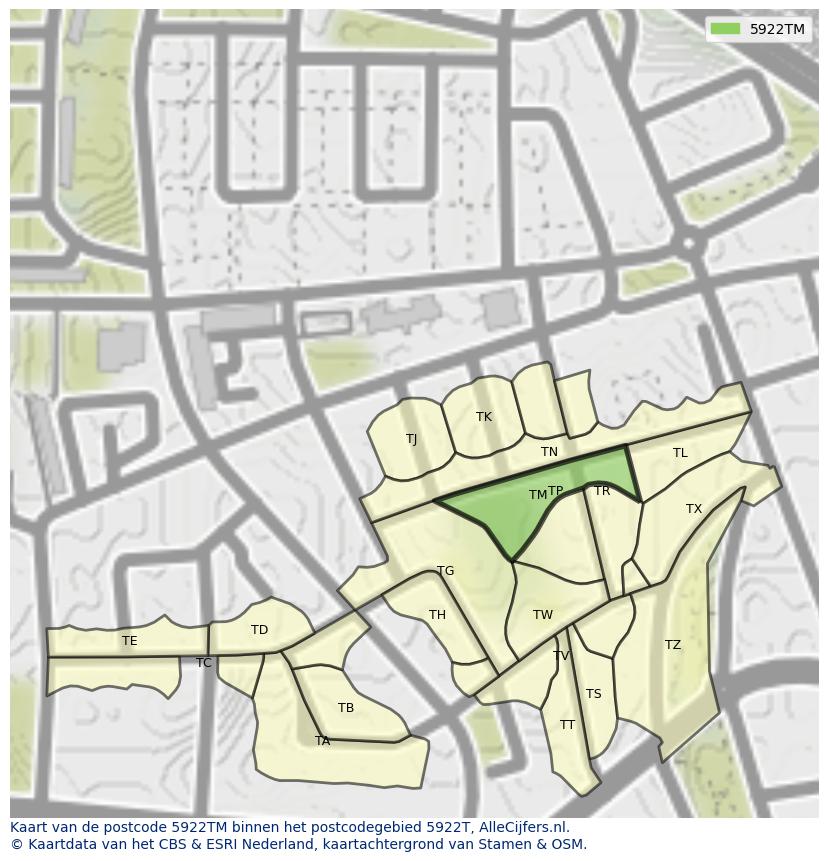 Afbeelding van het postcodegebied 5922 TM op de kaart.