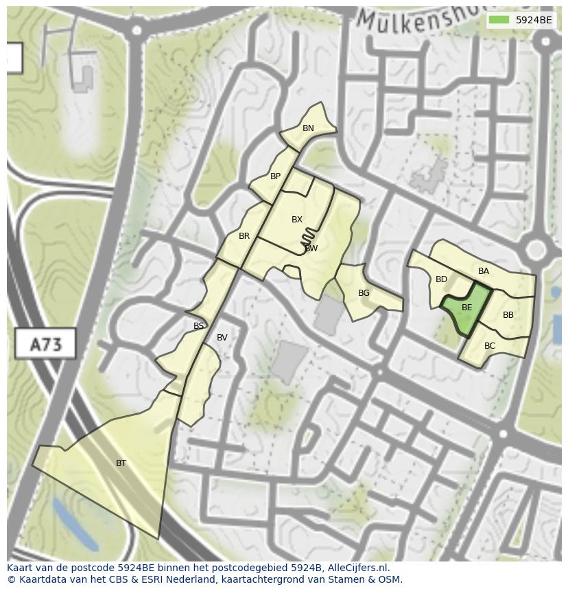 Afbeelding van het postcodegebied 5924 BE op de kaart.