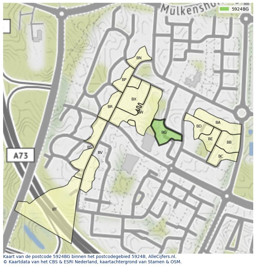 Afbeelding van het postcodegebied 5924 BG op de kaart.