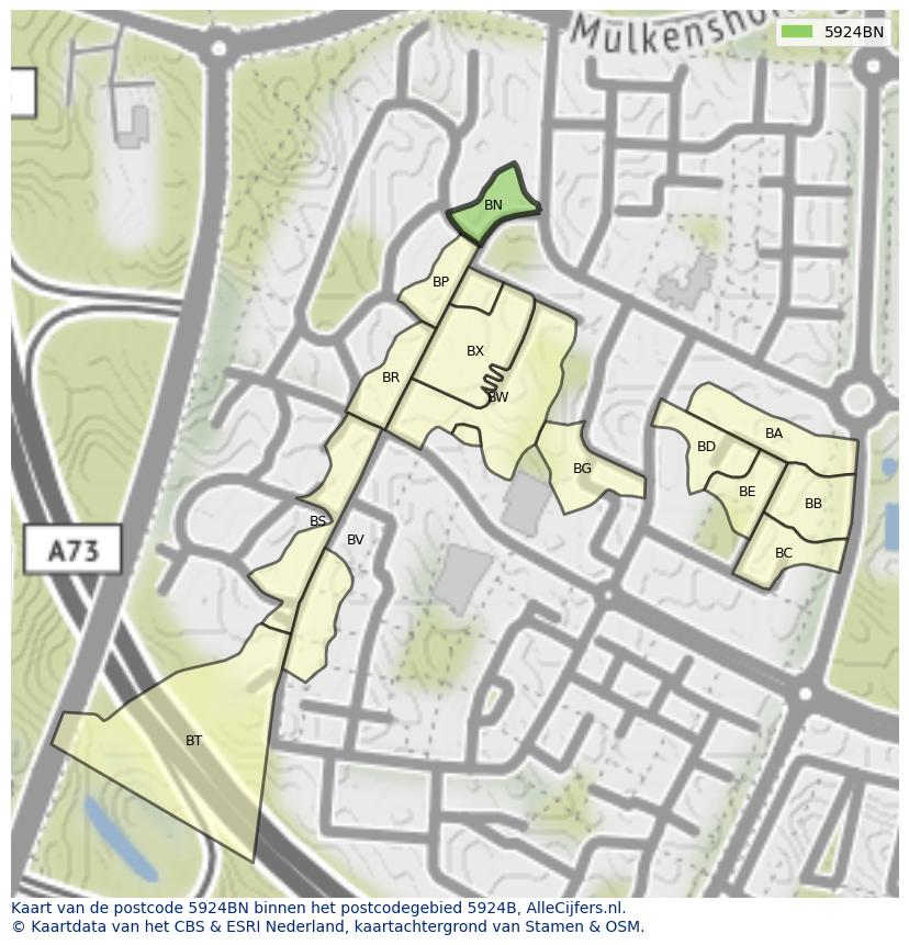 Afbeelding van het postcodegebied 5924 BN op de kaart.
