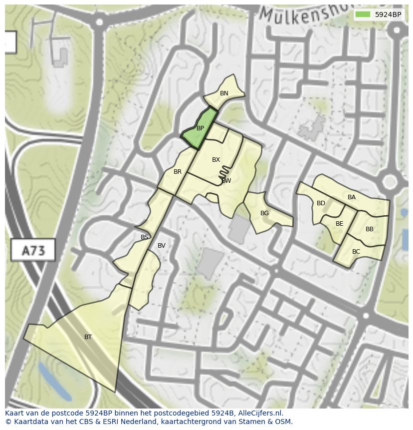 Afbeelding van het postcodegebied 5924 BP op de kaart.
